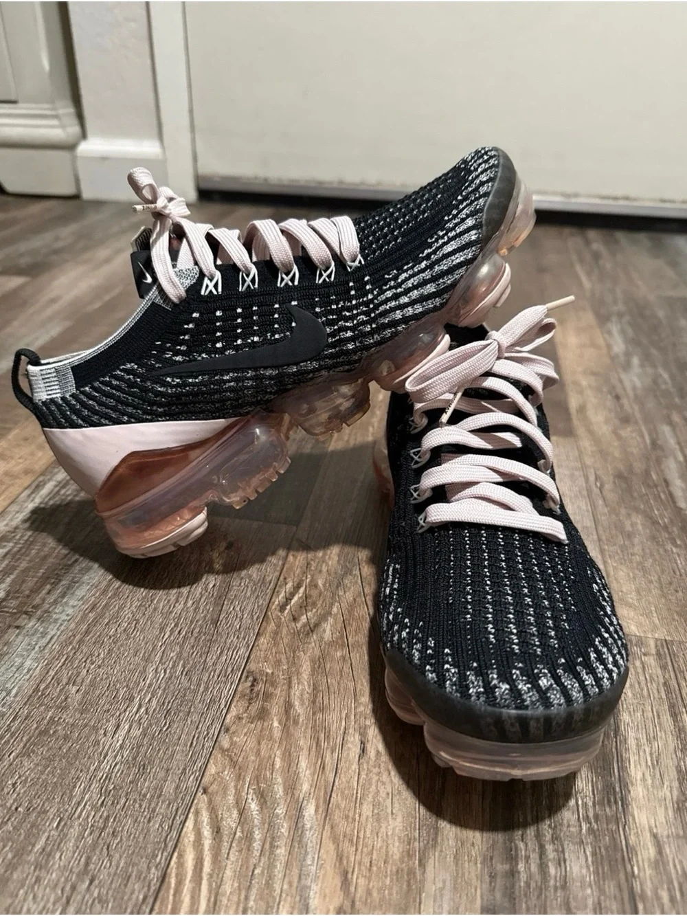 Nike Women’s VaporMax Flyknit Sneakers — Black and Light Pink